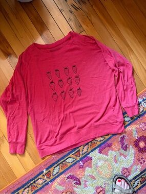 Nic and the Newfie Red Pink Strawberry Graphic Sweatshirt